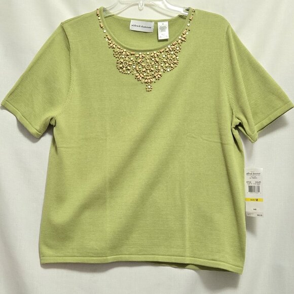 Alfred Dunner Green Beaded Short Sleeve Knit Pullover - Picture 1 of 2